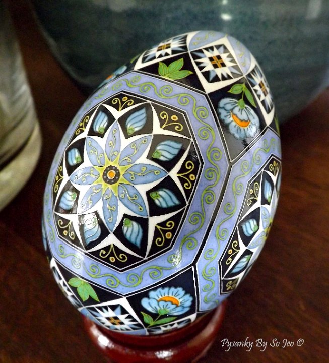Blue Octagons Ukrainian Easter Egg Pysanky by So Jeo